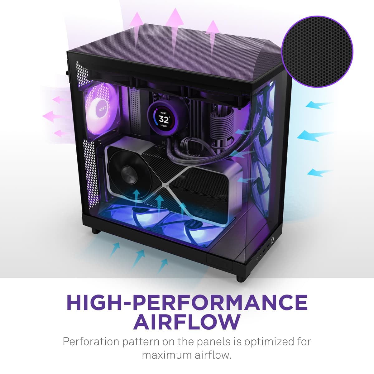 NZXT H6 Flow RGB | CC-H61FB-R1 | Compact Dual-Chamber Mid-Tower Airflow Case | Includes 3 x 120mm RGB Fans | Panoramic Glass Panels | High-Performance Airflow Panels | Cable Management | Black — view 5