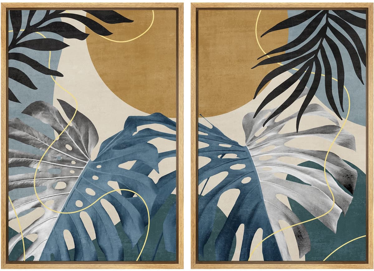 SIGNFORD Framed Canvas Print Wall Art Set Soft Hydrangea Pair Light Blue Florals with Green Leaves Illustration Modern Art Decorative Nordic Nature for Living Room, Bedroom, Office - 24"x36"x2 White — view 124