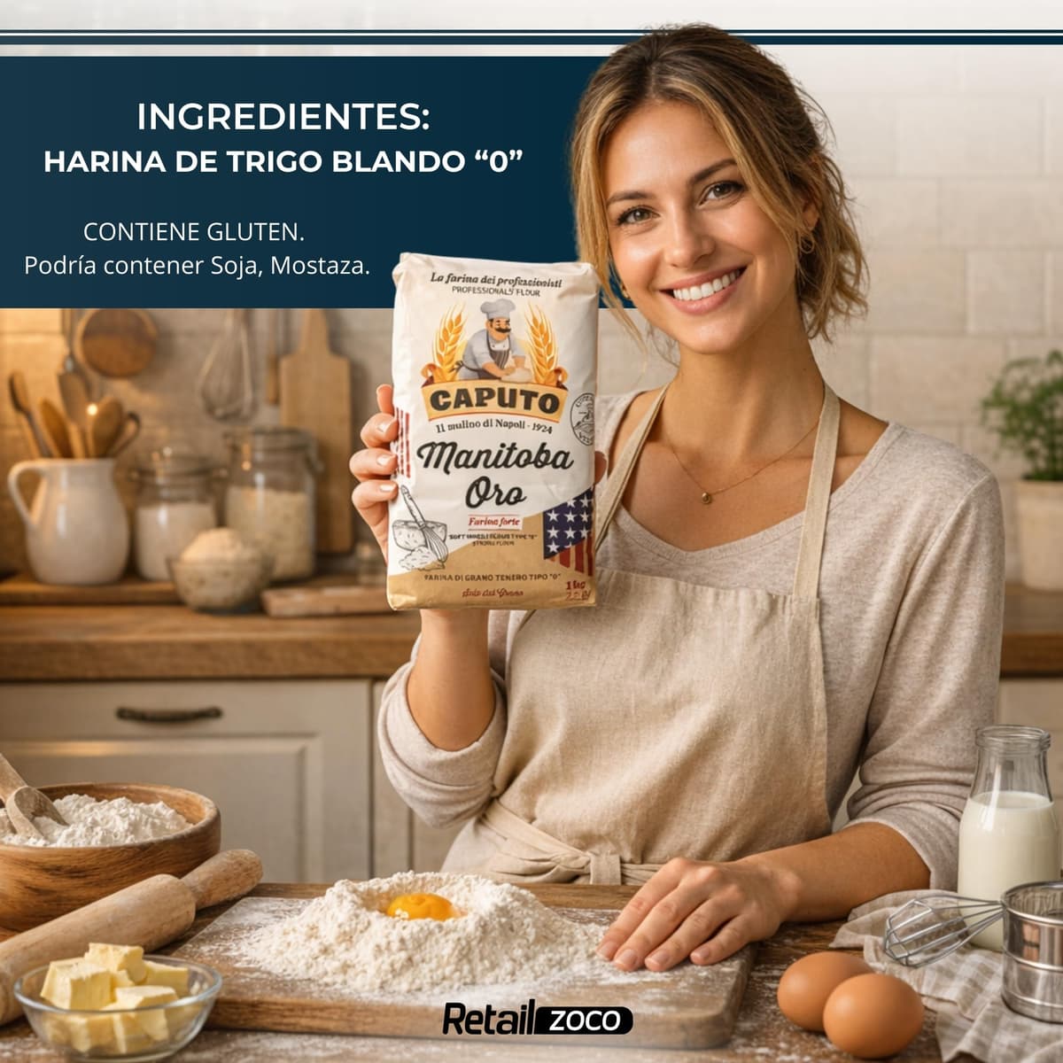 Harina Caputo Manitoba Oro, Origen Italiana, elástica de alto valor proteico, ideal para repostería y productos fermentados, Tipo Harina 0, Contiene 1 unidad de 1 Kg — view 5