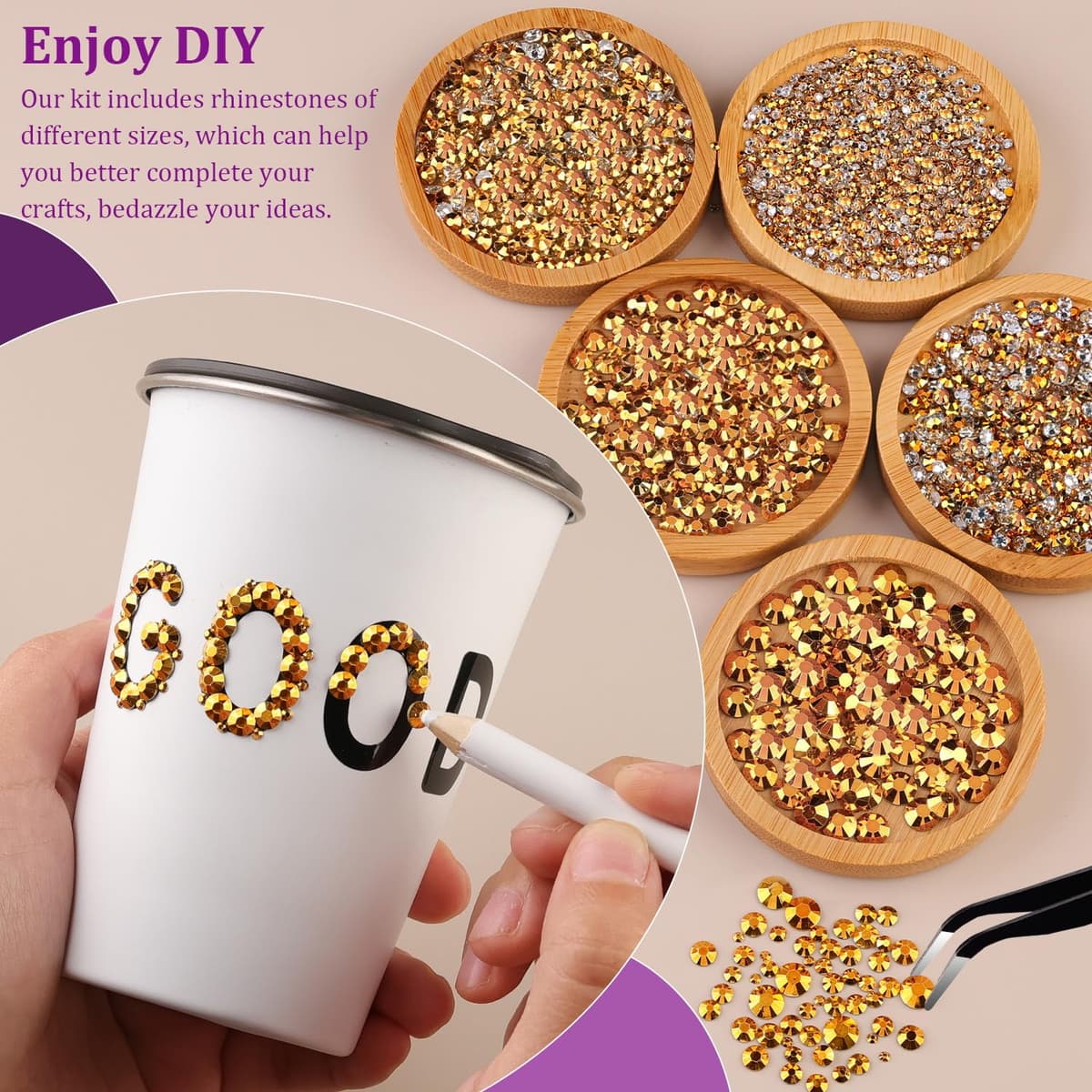 Resin Jelly Rhinestones for Crafting with B7000 Jewelry Glue, 2 Boxes Gold Flatback Crystals with 2Pcs 10ml Glue, Bedazzling Non Hotfix Gems for DIY Tumblers Clothing Shoes Manicure — view 3