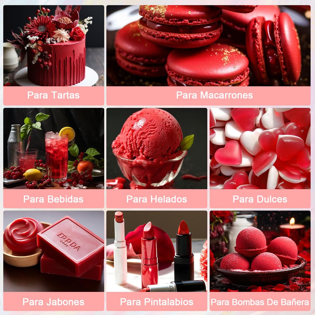 Colorante Alimentario Rojo - 30ml×3 Botellas Colorante Alimentario Alta Concentración Liquid Set para Repostería, Decoración de Tartas, Caramelos, Bebidas, Macarons — view 5