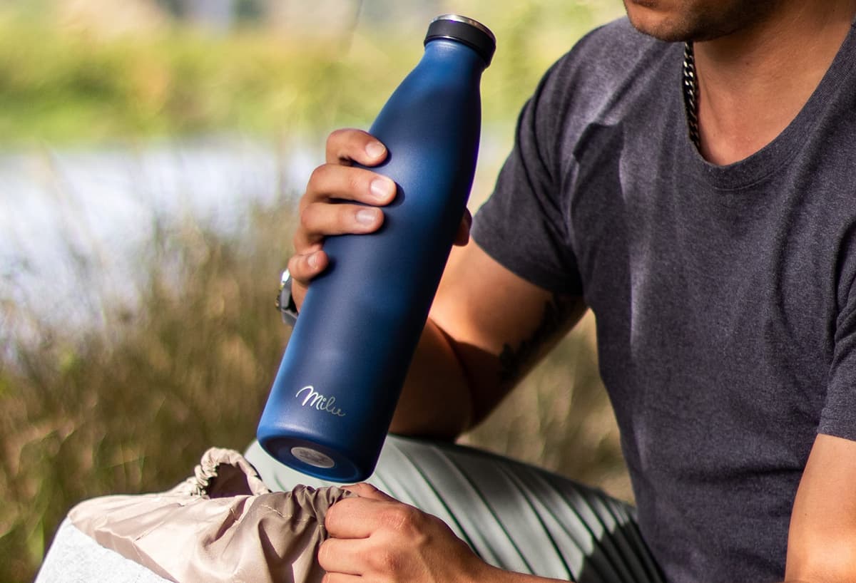 Milu Stainless Steel Drinking Bottle 350 ml - Insulated Thermo Flask for Water - Leak Proof, Insulated and Double Walled, Carbonated (Navy Blue, 350ml) — view 7