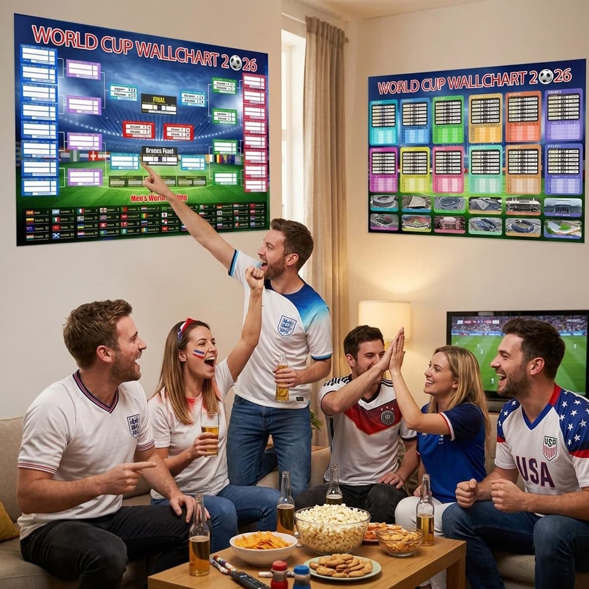 TZMFHD World Cup Football 2026, Interactive Wall Chart for 2 Football Fans, Foldable Design for Easy Storage, Large Size 87 x 58 cm, World Cup Bunting 2026 — view 4