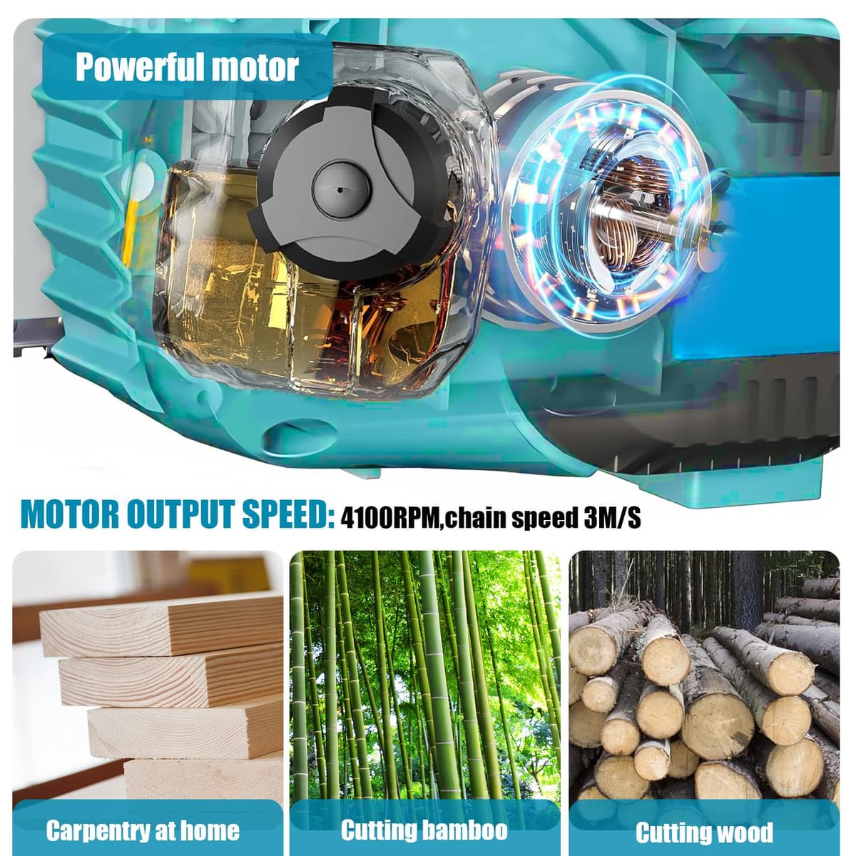 Motosierra Bateria de 12 pulgadas mejorada con 2 baterías de 18 V y 5,5 Ah y cargador, motor de cobre de 4100 rpm, lubricación automática; Eléctrica motosierra sin escobillas para poda de árboles — view 5
