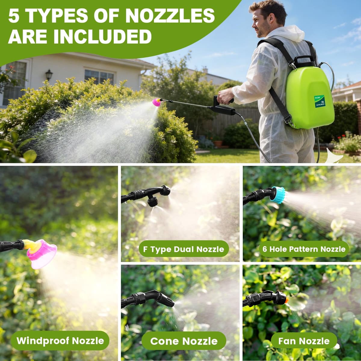 SYLSTAR 12L Battery Powered Knapsack Sprayer, Electric Garden Backpack Sprayer with 3 Adjustable Spray Power, Battery Indicator & 41" Telescopic Wand for Lawn, Garden & Patio — view 5
