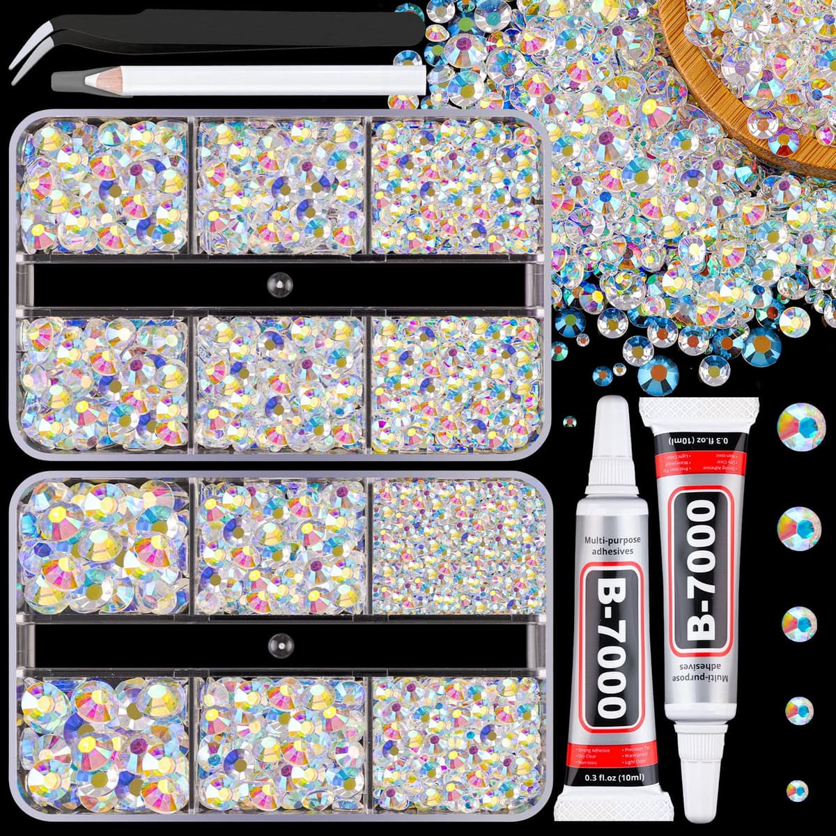 Resin Jelly Rhinestones for Crafting with B7000 Jewelry Glue, 2 Boxes Gold Flatback Crystals with 2Pcs 10ml Glue, Bedazzling Non Hotfix Gems for DIY Tumblers Clothing Shoes Manicure — view 51