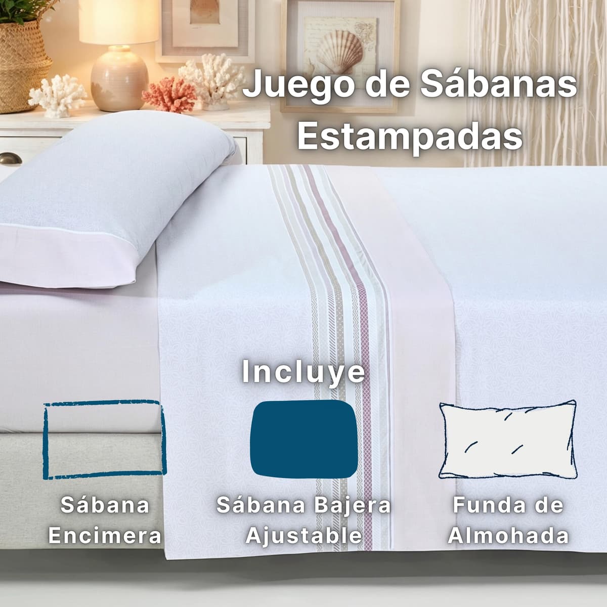 Sábanas 135x190 - Juego de Sábanas 3 Piezas - Algodón y Poliéster - Sábana Bajera Ajustable hasta 30 cm, Encimera y Funda Almohada - Ropa de Cama Estampada Suave y Transpirable (Lira Verde) — view 2