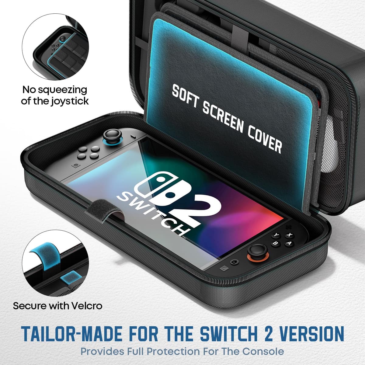 Funda para Nintendo Switch 2025, Bolsa de Transporte para Switch 2 para Joy-Con 2 y Consola, Funda de Viaje para Switch 2 para 24 Tarjetas de Juego y Accesorios, Organizador Cable y Adaptador-Negro — view 3