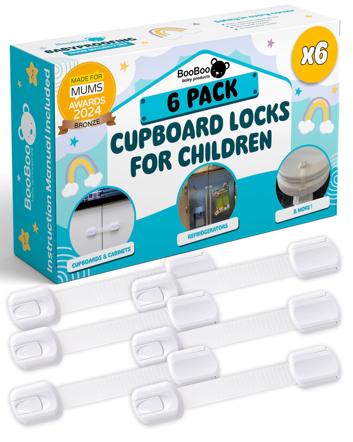 BooBoo Baby (10 PACK) Premium Child Locks For Kitchen Cupboards, Child Proof Cabinet Locks, Drawer Locks Baby Proofing Cabinets with No Drilling, Extra strong Adhesive + 4 Extra Stickers — view 7