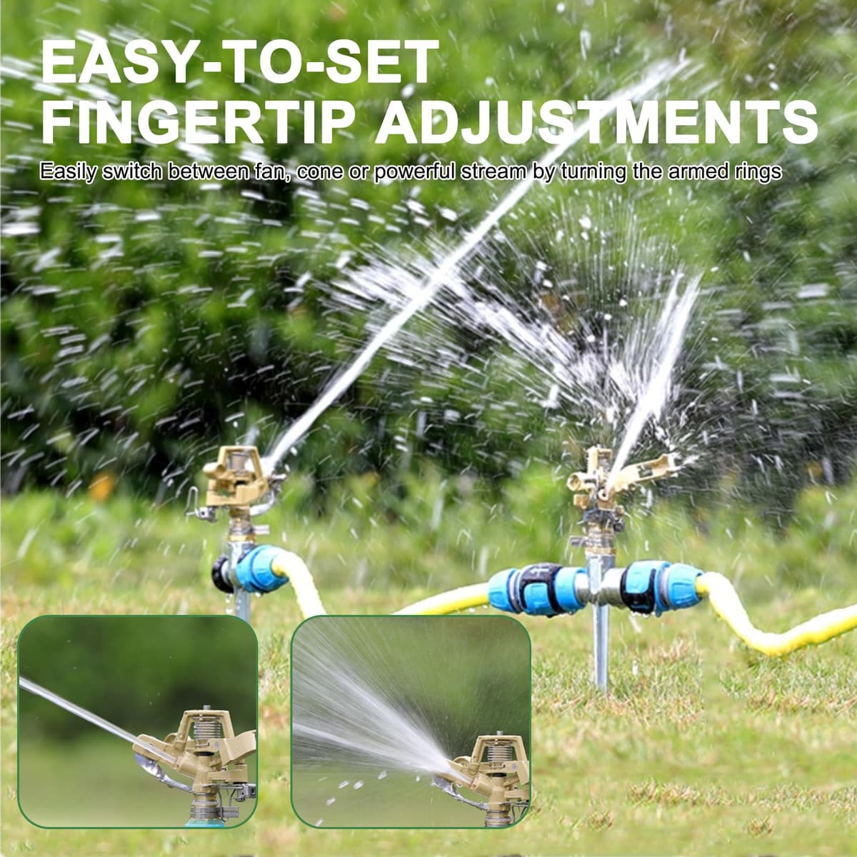 2 Pack Impact Lawn Sprinklers for Yard, Heavy Duty Water Sprinkler Head with Aluminum Alloy Spike Base, Adjustable Watering Sprinklers for Large Area Patio Lawn Garden Irrigation — view 5