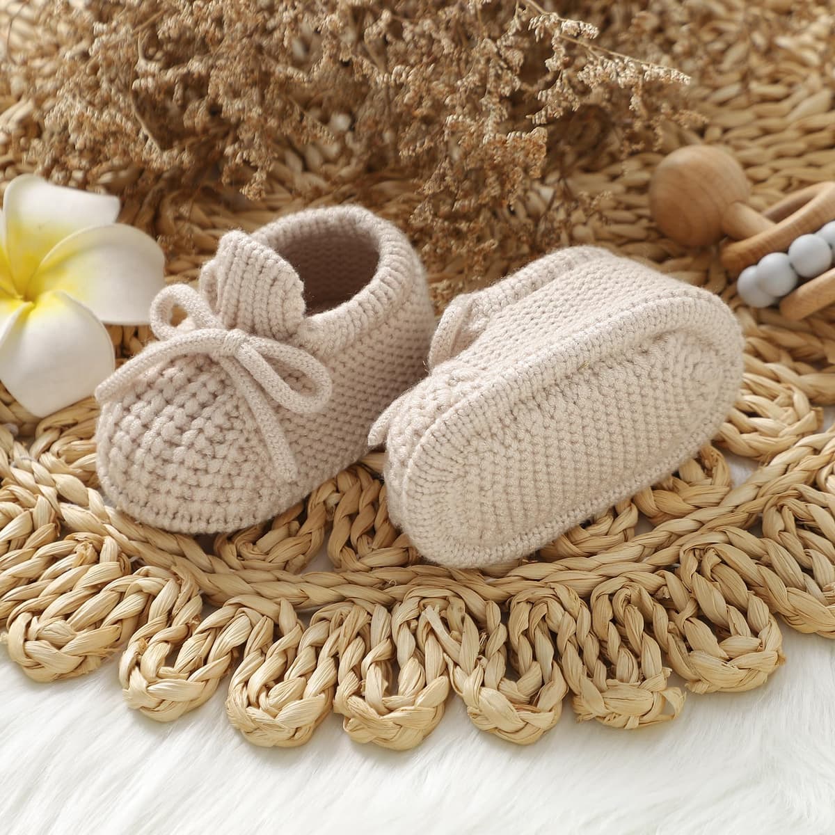 DovFanny Baby Booties Newborn Baby First Shoes Cozy Warm Knit Soft Booties for Toddler Infant Boy Girl — view 5
