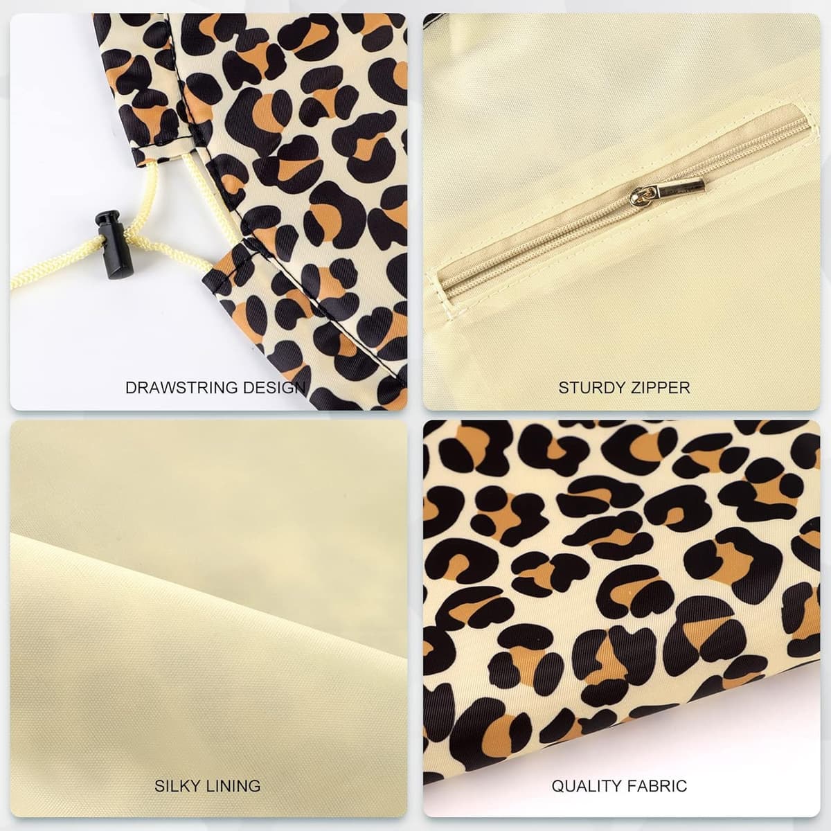 Lazy Drawstring Makeup Bags, Large Capacity Waterproof Travel Portable Cosmetic Bag Pouch Makeup Pouch Storage Organiser for Women Girl (Yellow Leopard) — view 4