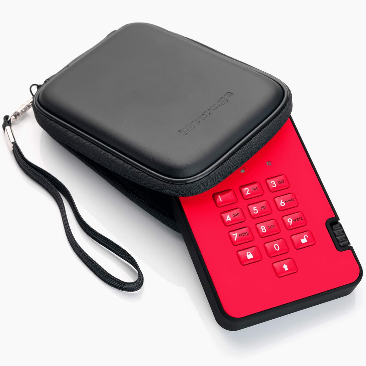 iStorage diskAshur2 SSD 256GB Red - Secure portable solid state drive - Password protected - Dust & water resistant - Hardware Encryption — view 3