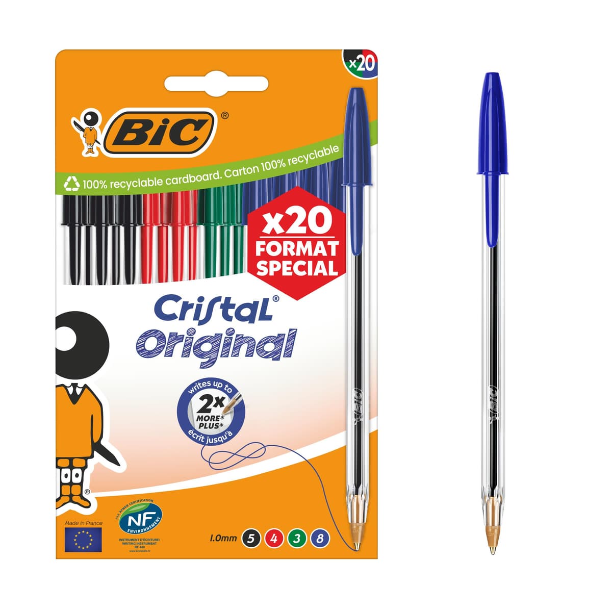 BIC Cristal Bolígrafos, Original, Óptimo para material escolar,Azul, Punta Media (1,0mm), Material Oficina y Papelaria, Caja de 50 Bolis — view 7
