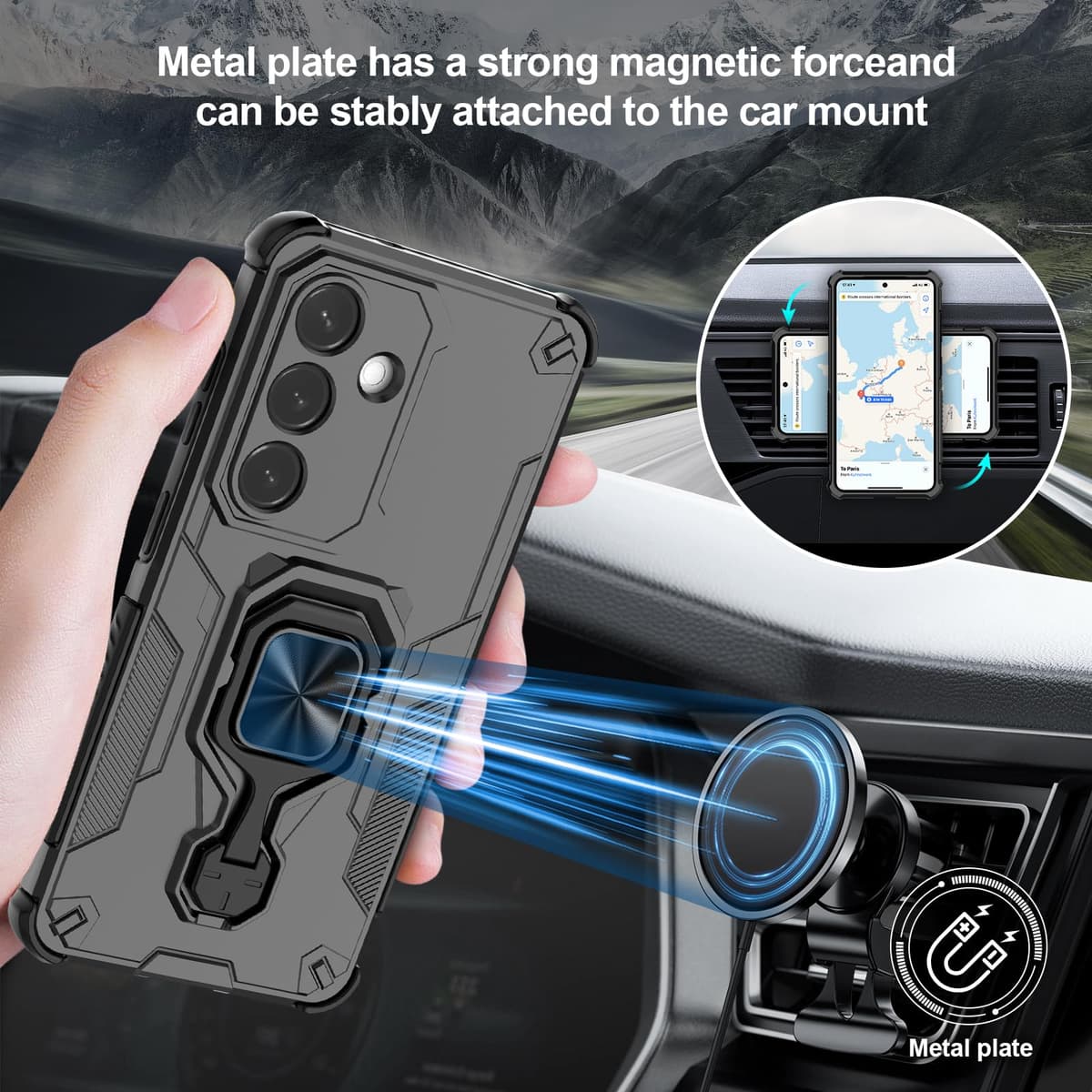 Funda para CMF Phone 2 Pro, Carcasa Antigolpes con Soporte anular metálico, Case Protectora de Grado Militar, Negro — view 383