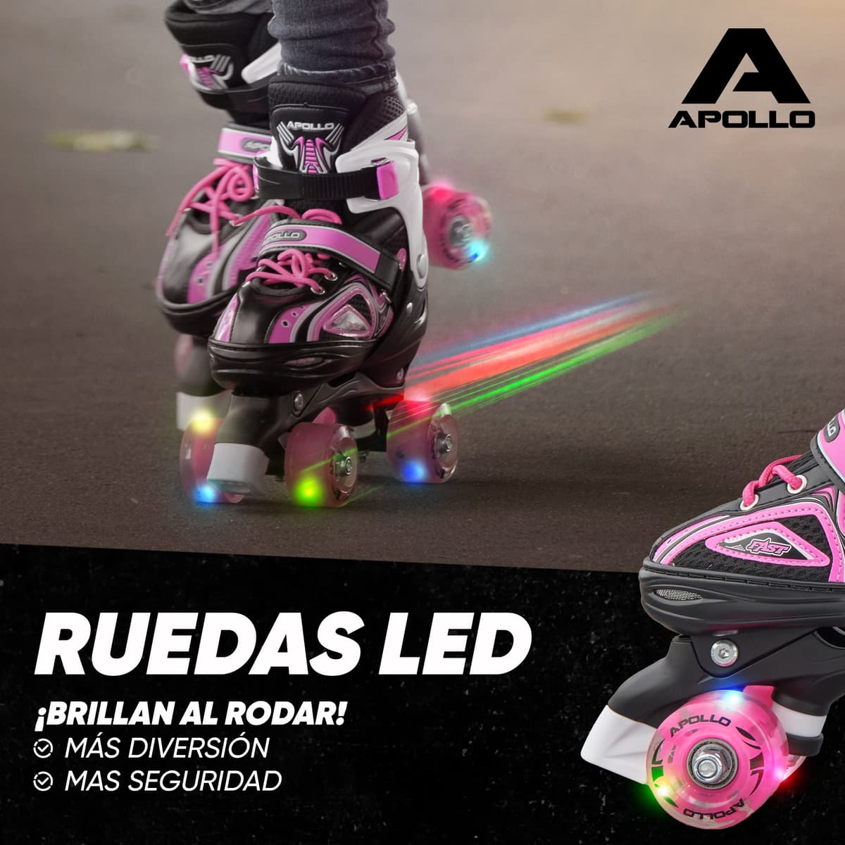 Apollo Patines 4 Ruedas Super Quad X Pro – Patines Quad para Niños y Adolescentes - Patines de Ruedas LED – Cómodos Patines Niña o Niño, Ideales para Principiantes — view 3