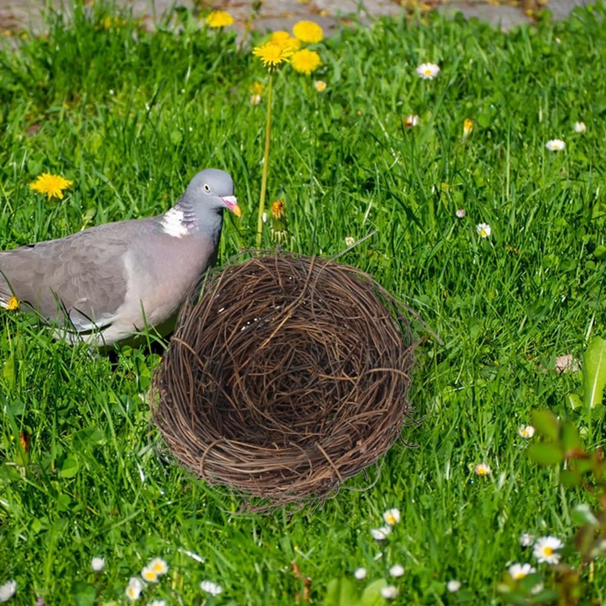 Nido de pájaros – Nido de loro tejido hecho a mano | Base plana para animales pequeños para jardín, accesorios de jaula de pájaros para hábitat, cabaña de césped natural para pinza, periquito, canario — view 3