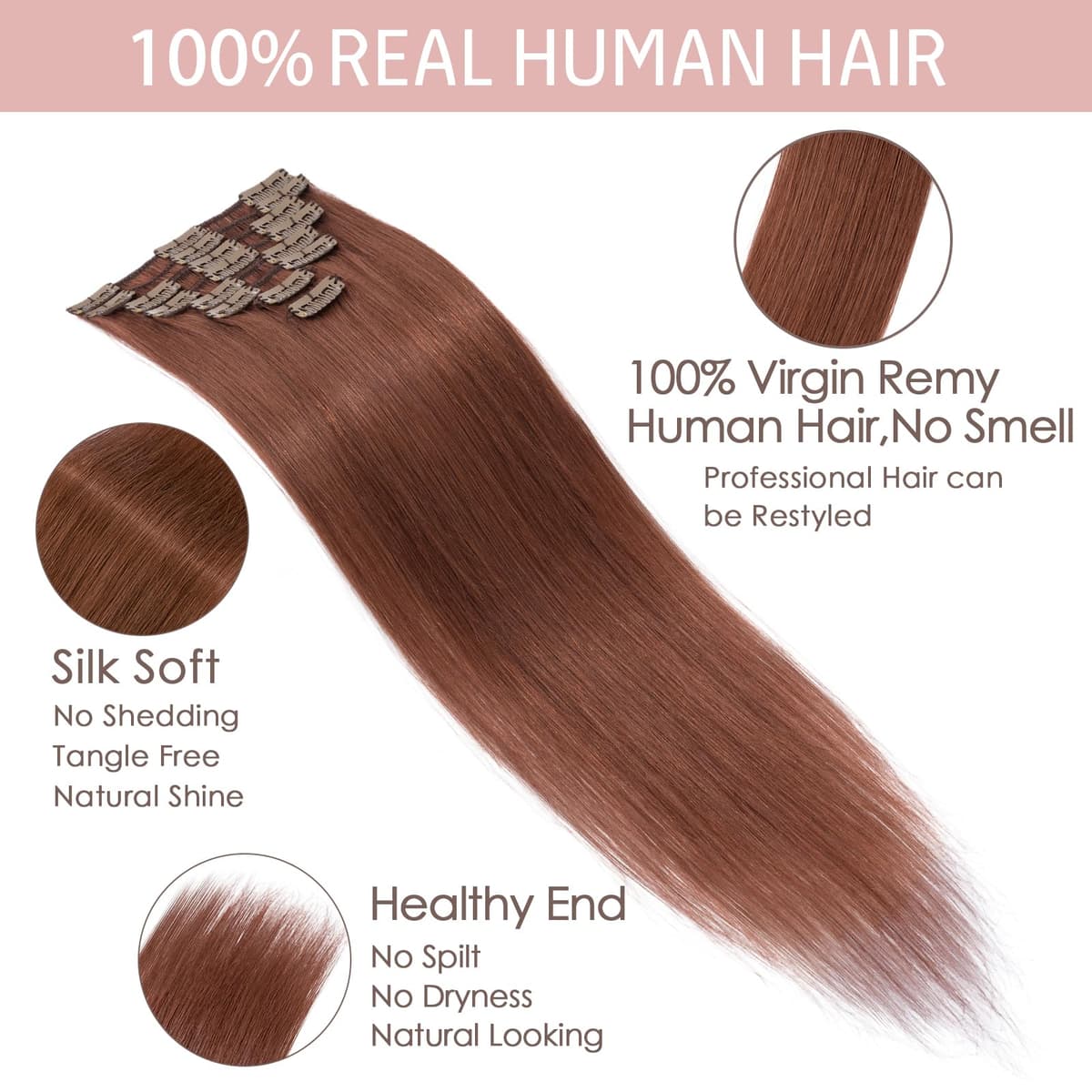 Silk-co 10inch Hair Extensions Clip in Hair Extension Human Hair #04 Medium Brown -Basic Thickness-Thin Weft- 8 Pieces Real Remy Straight Hair Extensions[50g] — view 157