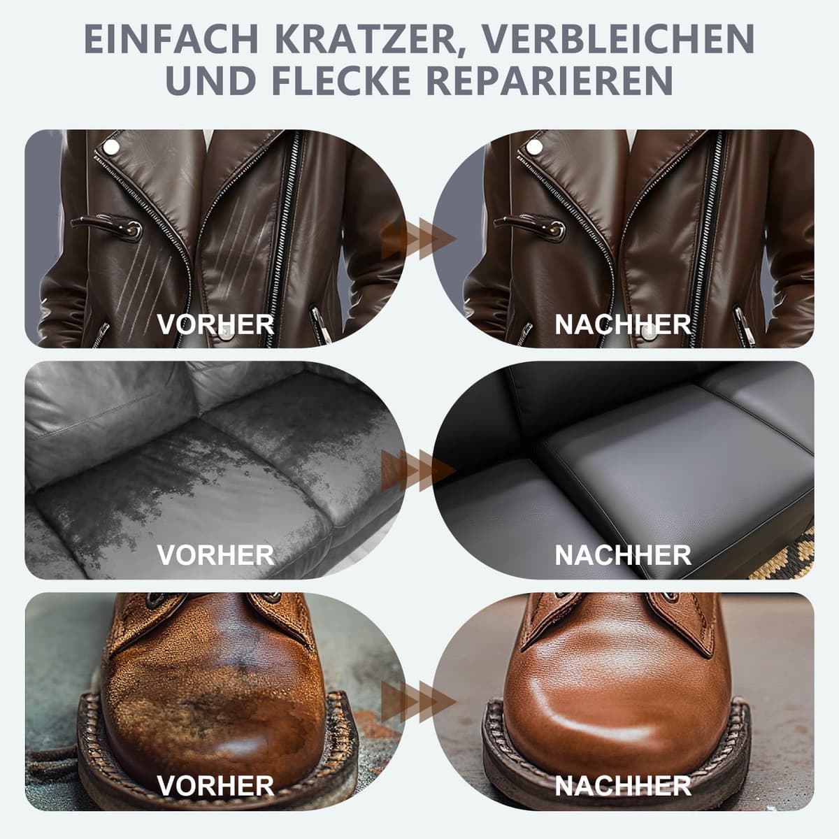 Reparador y Cuidado de Cuero Gris Claro - Pintura, Tinte y Bálsamo Nutritivo para Sofás, Muebles, Asientos de Coche | Restauración Profunda de Cuero Rayado, Desvanecido y Deshidratado — view 3