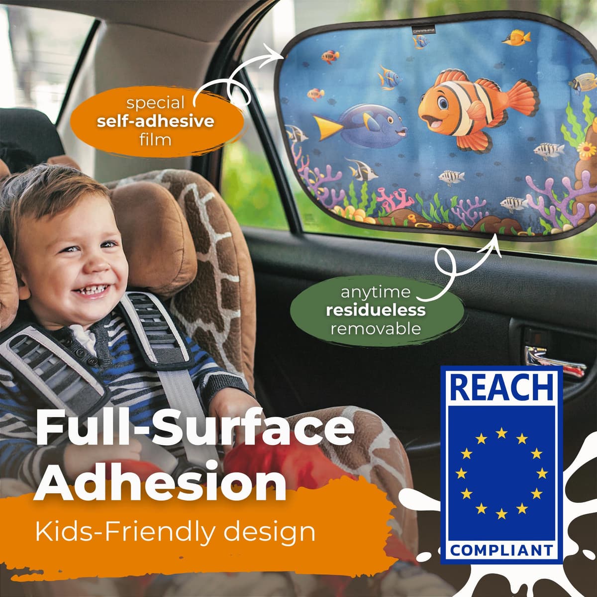 CARAMAZ Car Window Shade for Baby with Certified UV-Protection 2 Pack - 20"x12" — view 2