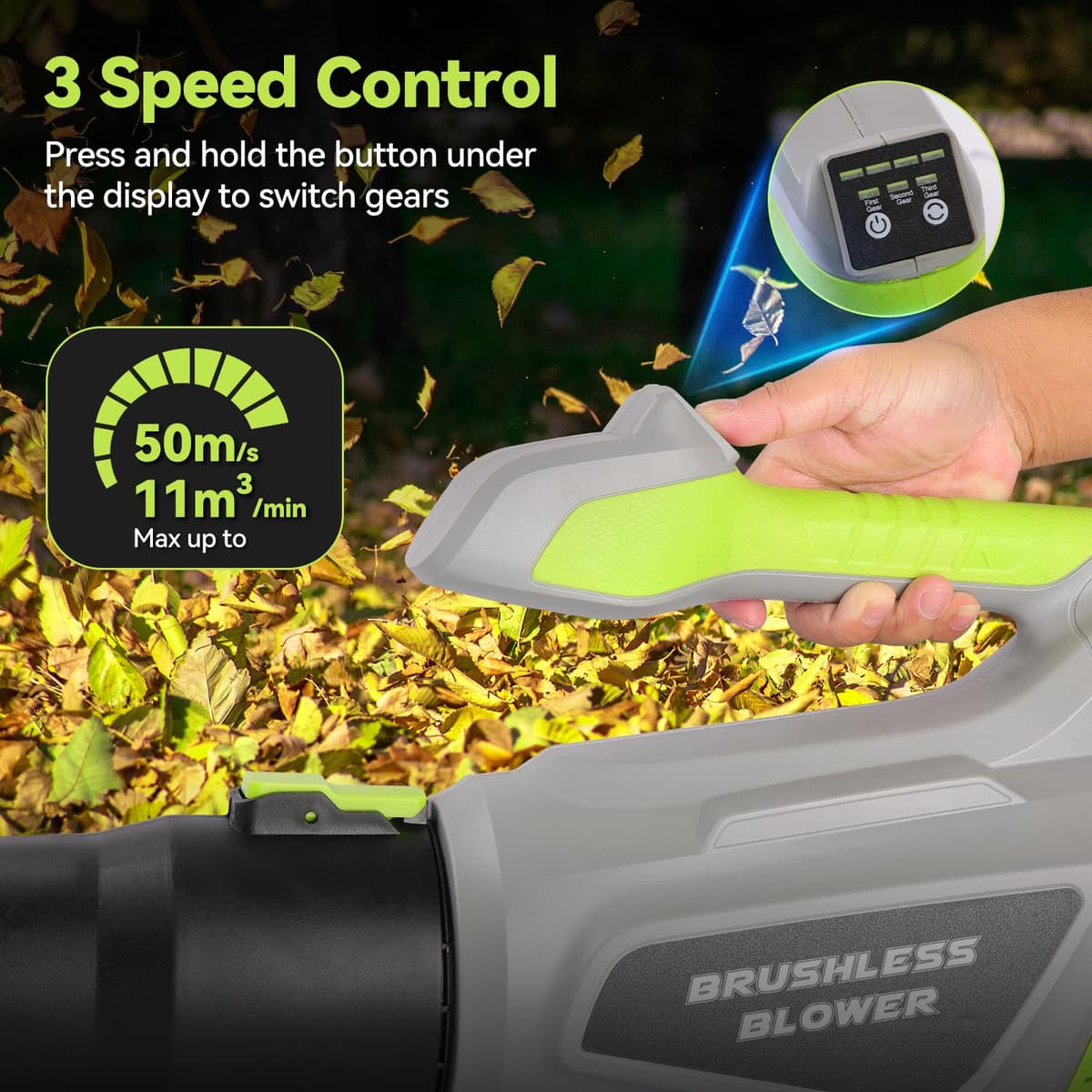 Soplador de Hojas Batería ,con 2x4.0Ah Baterías y Cargador, 132MPH, 380CFM, 3 Velocidades, con Tubo Recto y Curvo, Sopladora de Aire Potente para Jardín, Patio, Césped, Polvo y Hojas — view 2