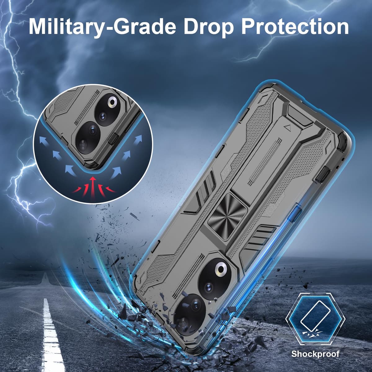 Funda para CMF Phone 2 Pro, Carcasa Antigolpes con Soporte anular metálico, Case Protectora de Grado Militar, Negro — view 1395