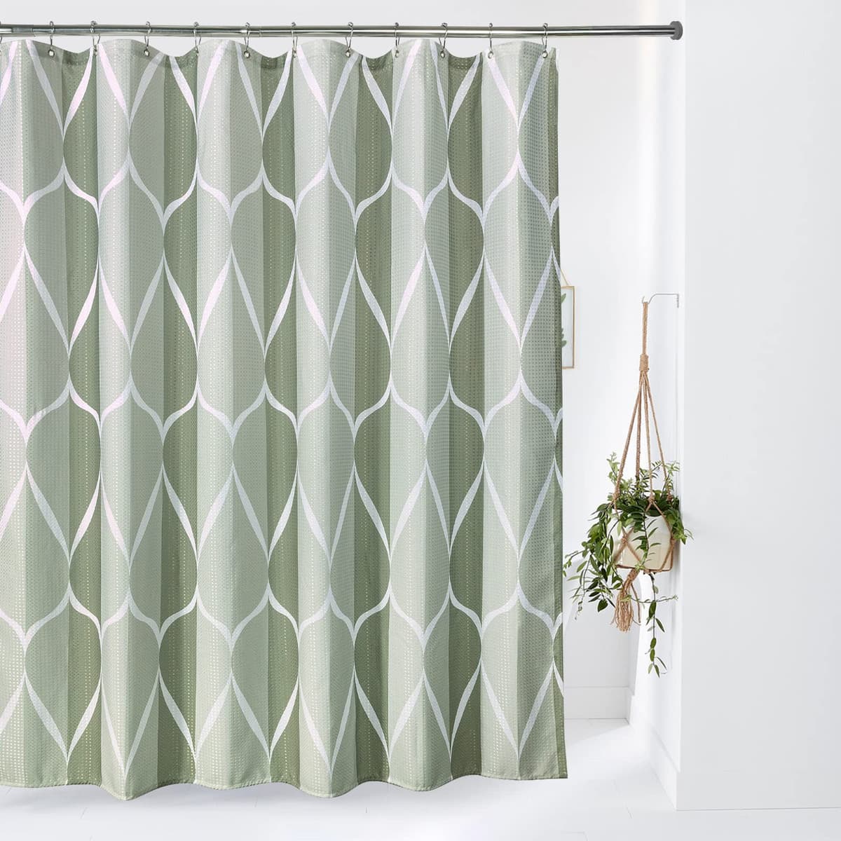 Cortina de Ducha para Baño Impermeable con Ganchos de Metal Cortina de Ducha de Tela Waffle Cortina de Baño Resistente y Antimoho para Bañera o Cabina - 152 x 182 cm (Blanco) — view 38