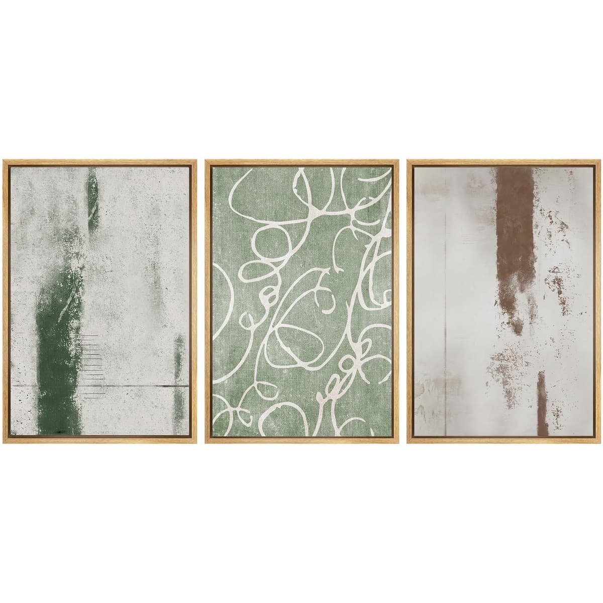 SIGNWIN Framed Canvas Print Wall Art Set Blue White Grunge Geometric Pattern Abstract Shapes Cozy Neutral Decorative Contemporary Minimal for Living Room, Bedroom, Office - 24"x36"x3 Natural — view 110