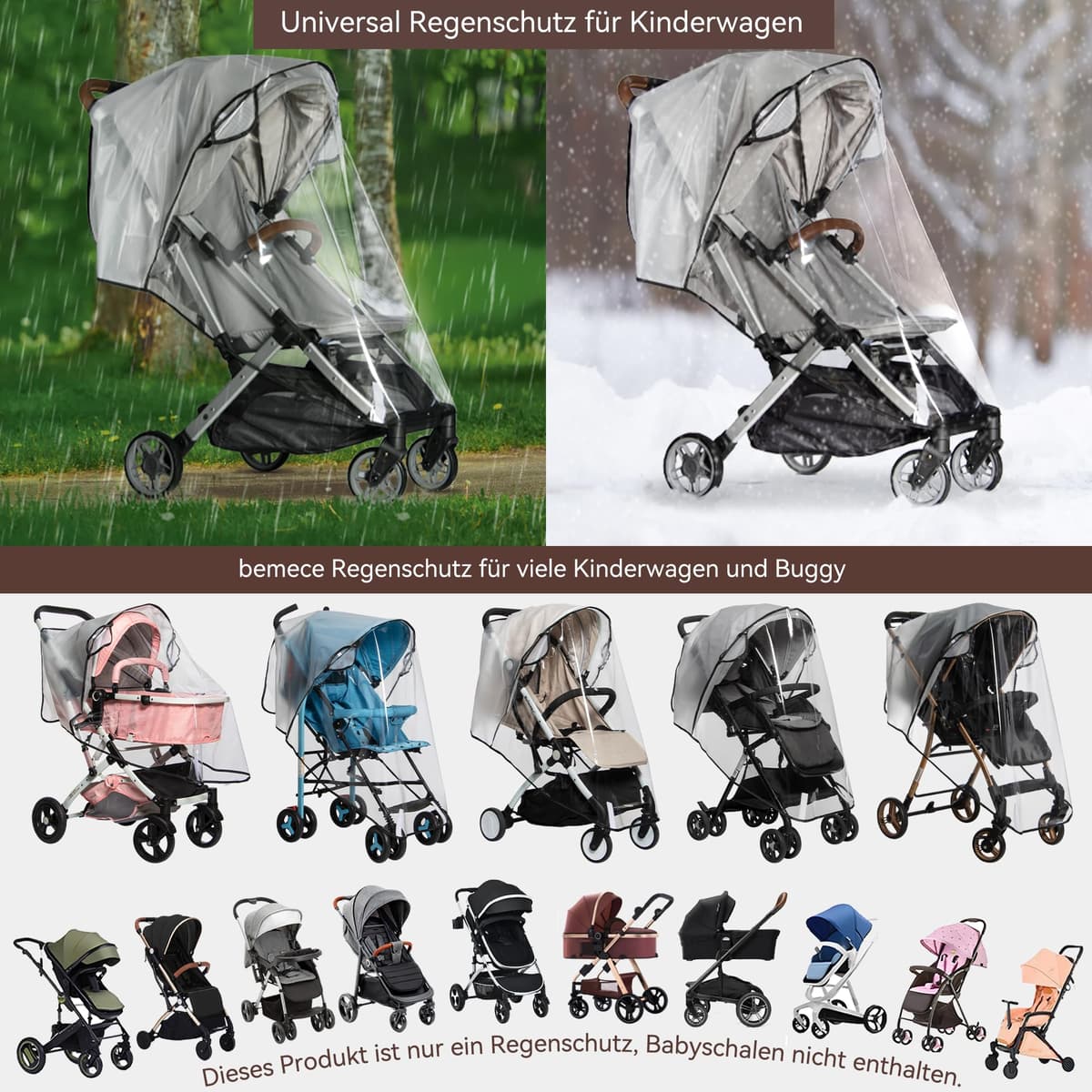 Bemece Universal Rain Cover for Pushchair, Pram Rain Cover Protect from Rain, Wind, Snow, Breathable& Transparent — view 4