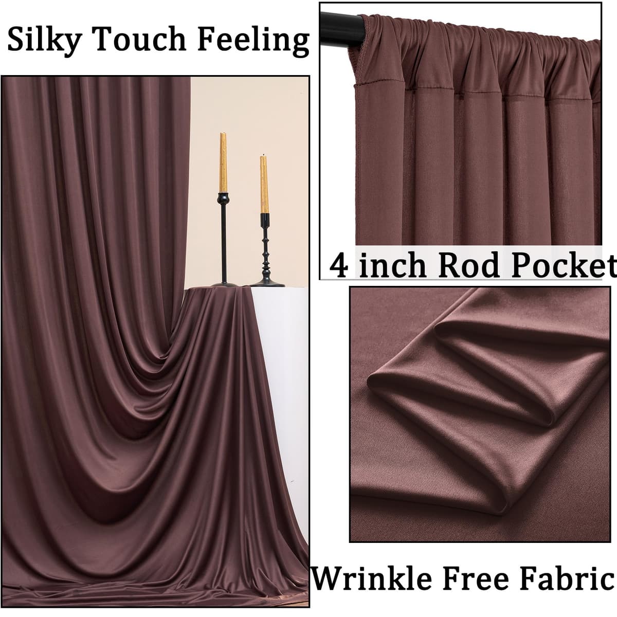 10ft x 10ft Wrinkle Free Brown Backdrop Curtains for Parties, Polyester Photo Backdrop Drapes 2 Panels 5x10ft for Wedding Birthday Party Photography Background Photoshoot — view 2