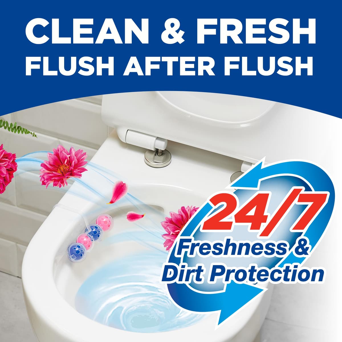 Bloo Power Active Toilet Rim Block Fresh Flowers, with Anti-Limescale, Cleaning Foam, Dirt Protection and Extra Freshness - Pack of 3 Rimblocks — view 3