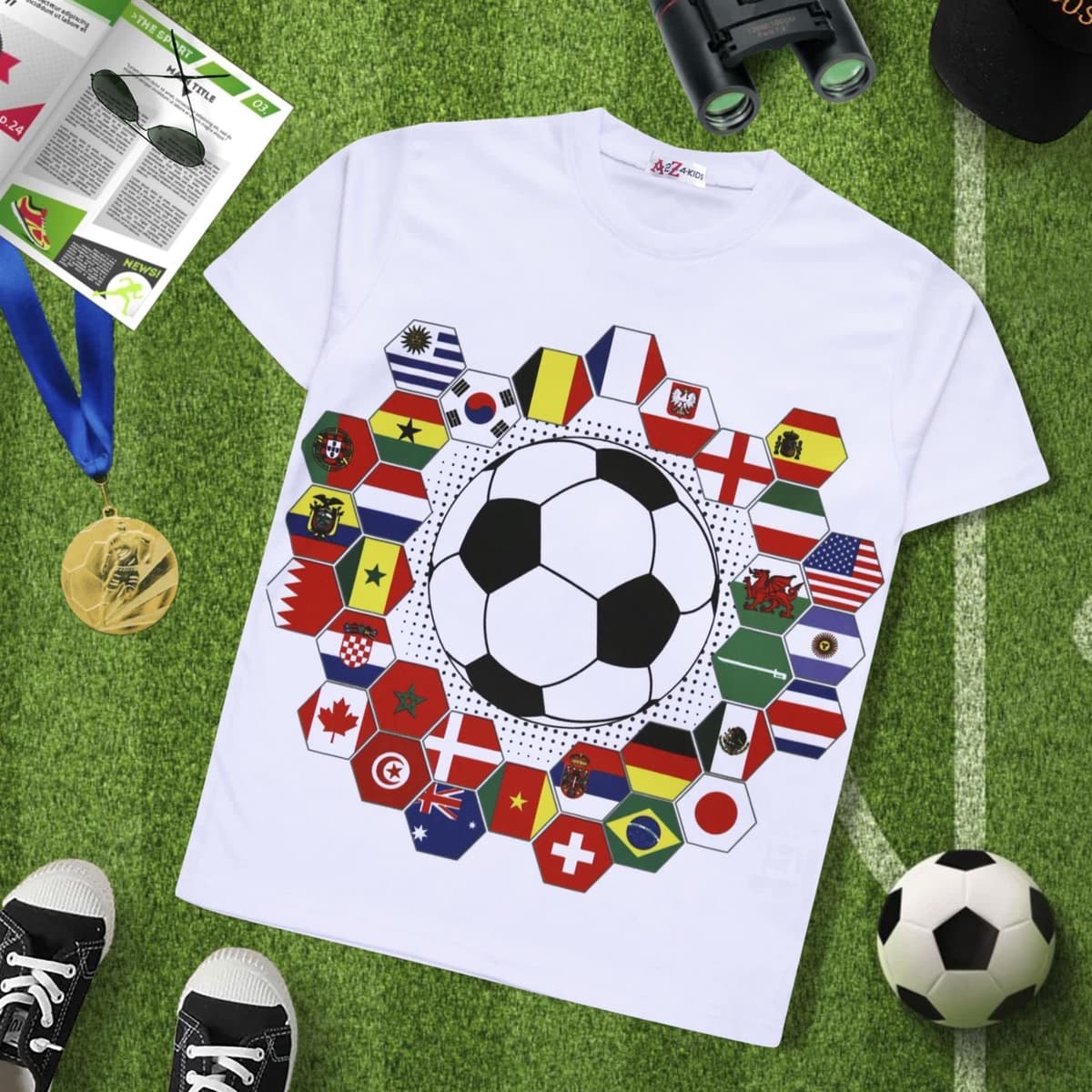 A2Z 4 Kids Girls Boys T Shirts International Football World Cup T-Shirt Soft Feel Soccer Team Short Sleeves Tank Top Tees for Children Street Parties T-Shirt Age 5-13 Years — view 4