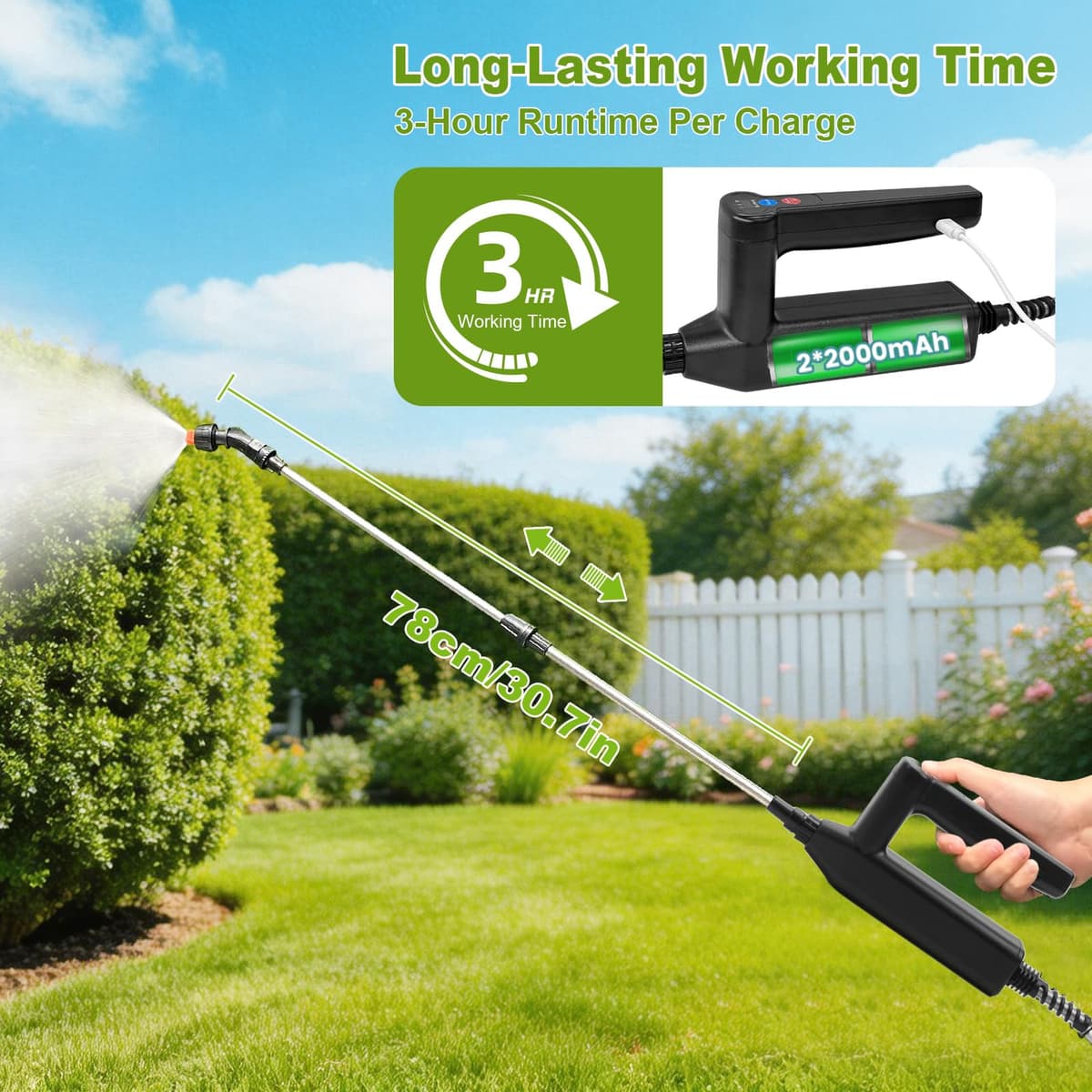 SYLSTAR 12L Battery Powered Knapsack Sprayer, Electric Garden Backpack Sprayer with 3 Adjustable Spray Power, Battery Indicator & 41" Telescopic Wand for Lawn, Garden & Patio — view 4