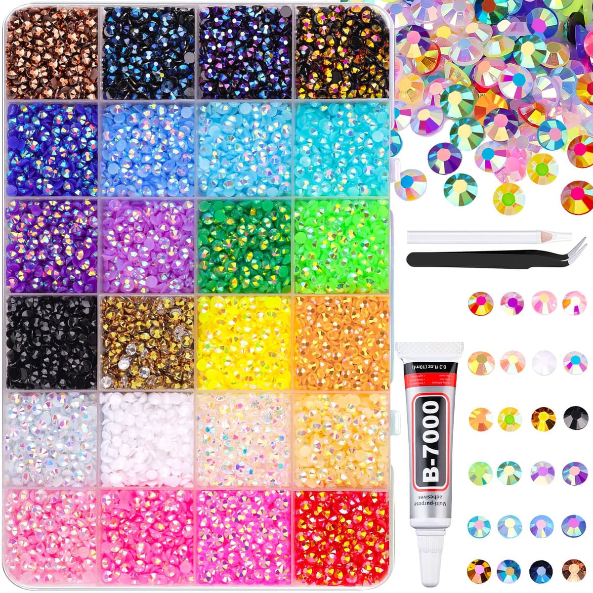 Resin Jelly Rhinestones for Crafting with B7000 Jewelry Glue, 2 Boxes Gold Flatback Crystals with 2Pcs 10ml Glue, Bedazzling Non Hotfix Gems for DIY Tumblers Clothing Shoes Manicure — view 27