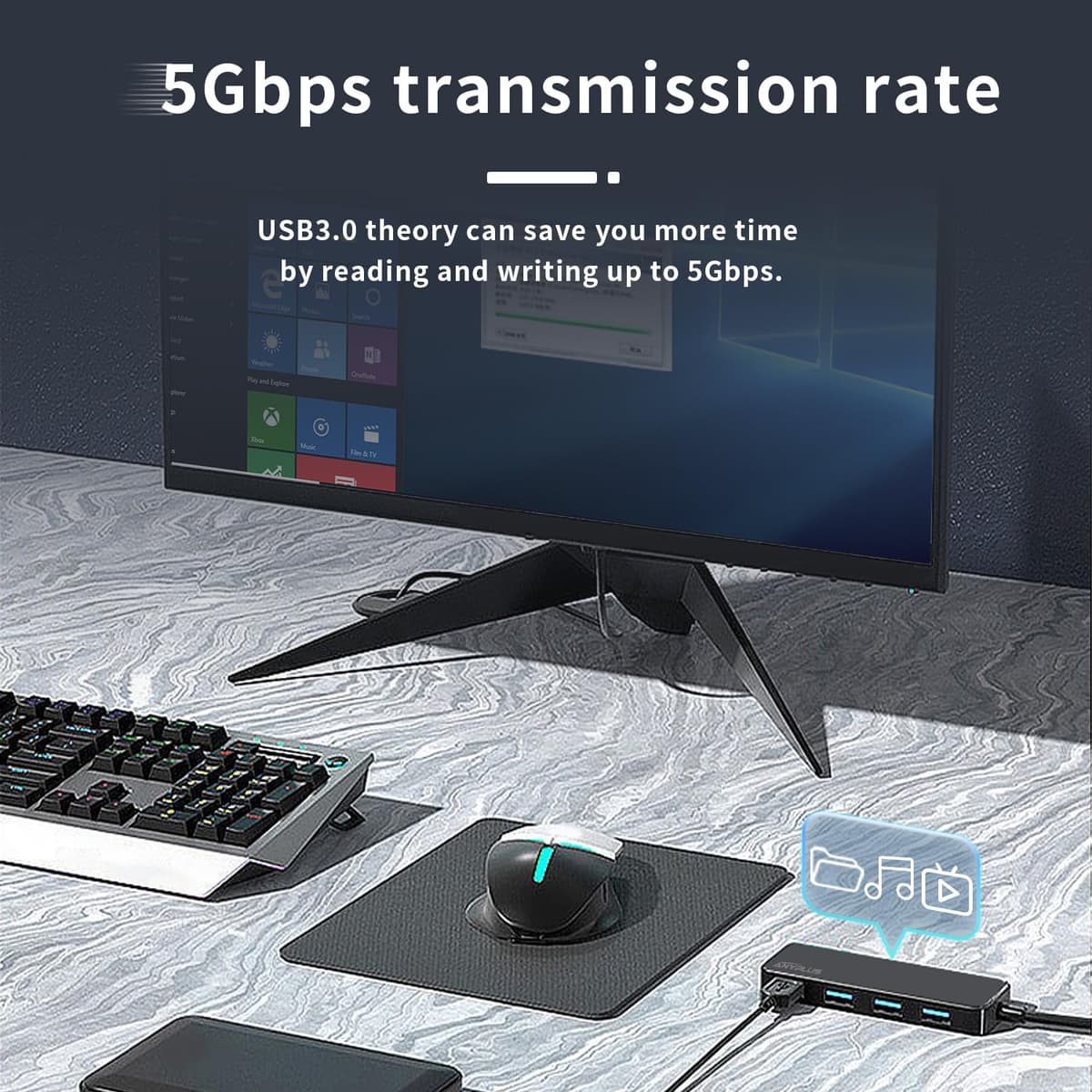 USB 3.0 Hub, 4 Port USB Hub Splitter,Portable USB Adapter Mini Multiport Expander for Desktop, Laptop, Xbox, Flash Drive, HDD, Console, Printer, PC, Keyboards, HP, Dell — view 4