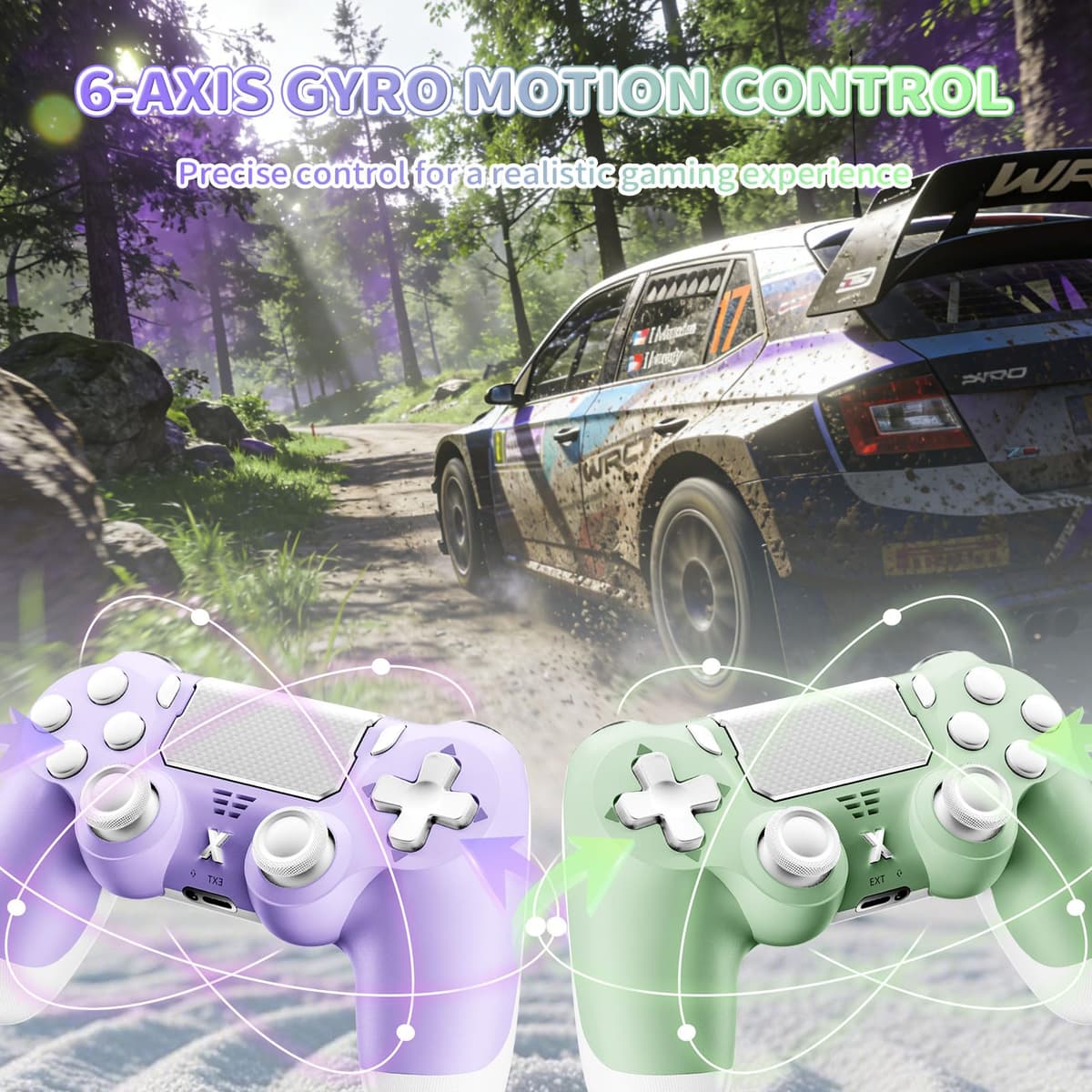 Wireless Controller for PS-4, Game Controller for PS-4/Slim/Pro/PC, Bluetooth Gamepad Joystick with Vibration Touch Panel, Upgraded Six-Axis Sensor, 3.5mm Audio Jack (Light Purple+Light Green) — view 4