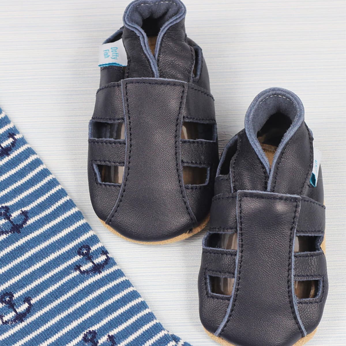 Dotty Fish Soft Sole Leather Sandals for Babies & Kids – Barefoot Feel, Non-Slip Sole, Breathable, Lightweight & Flexible Summer Shoes for Boys & Girls - British Brand - 0-6 Months - 4-5 Years — view 3