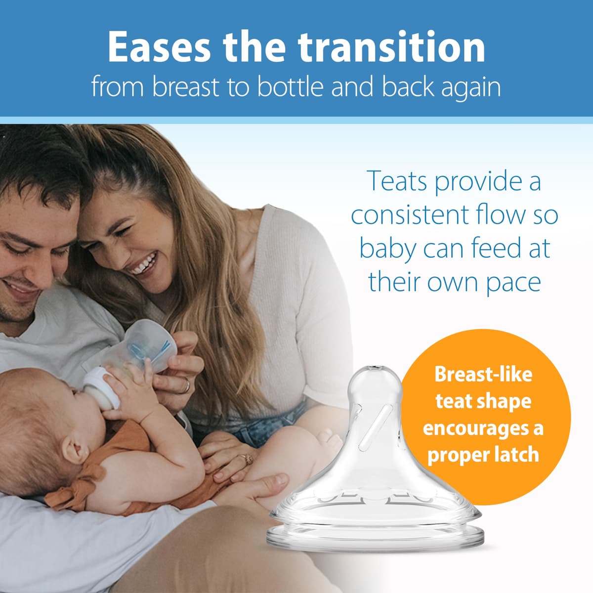 Dr. Brown’s Natural Flow Level 2 Wide-Neck Baby Bottle Silicone Teat, Medium Flow, 3m+, 100% Silicone Bottle Teat, 2-Pack — view 3
