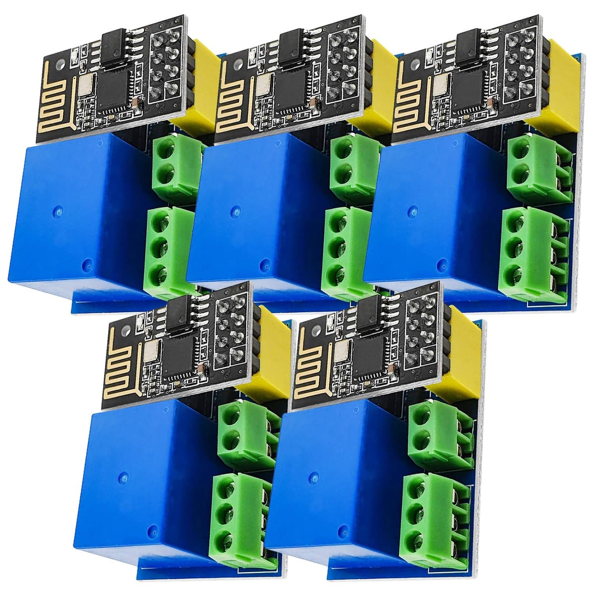 AZDelivery 5 x ESP8266-01S ESP-01S Serial Wireless WLAN WiFi Transceiver Module 80MHz 1MB Flash 5V with ESP8266 Relay Adapter compatible with Arduino Including E-Book!