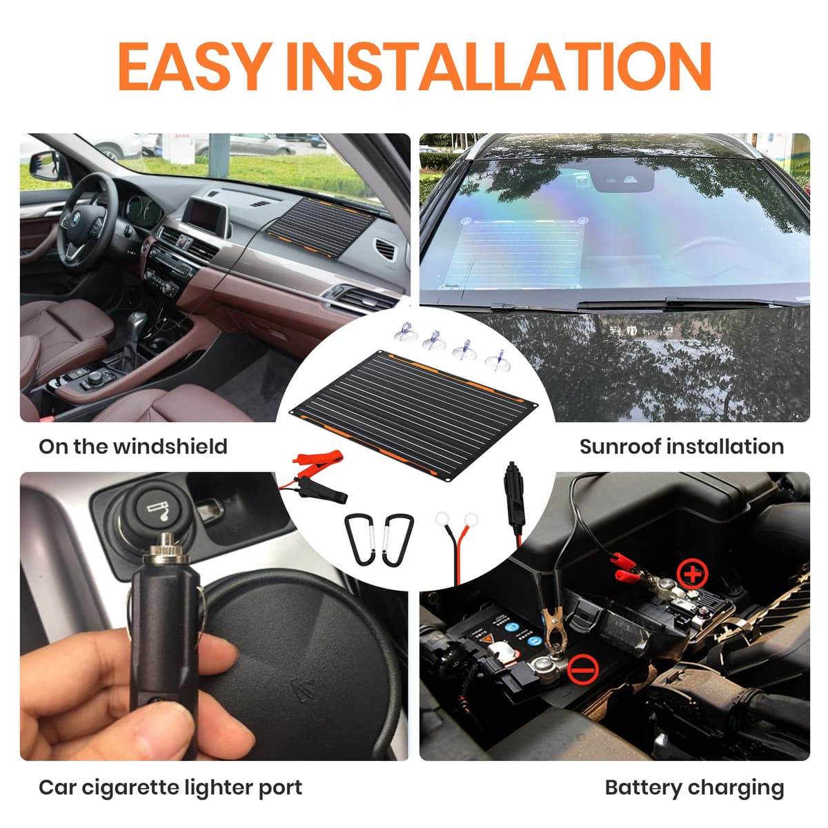 FlexSolar 12V 20W Solar Car Battery Charger IP67 Waterproof Trickle Charger with Built-in Charge Controller,Cig Plug, Alligator Clips,O-Rings OBDII Connector for Car,Boat,Motorcycle,Trailer,RV Marine — view 5