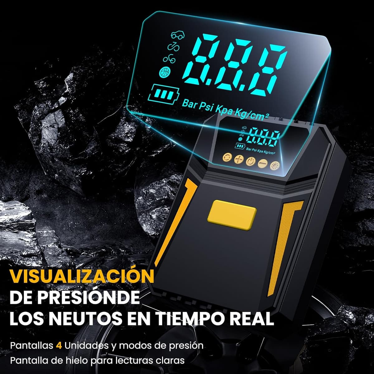 Inflador Ruedas Coche - Compresor Aire Portatil 12V DC, Compresor Aire Coche 150PSI con Linterna - para Coches/Motos/Bicicletas/SOS Emergencia, Presión Preestablecida y Apagado Automático — view 3