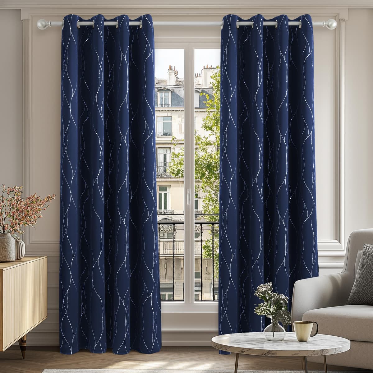 Deconovo Thermal Insulated Blackout Curtains Energy Saving Decorative Room Darkening Curtains Nursery Curtains for Kitchen 66 x 72 Inch Navy Blue 2 Set of 2