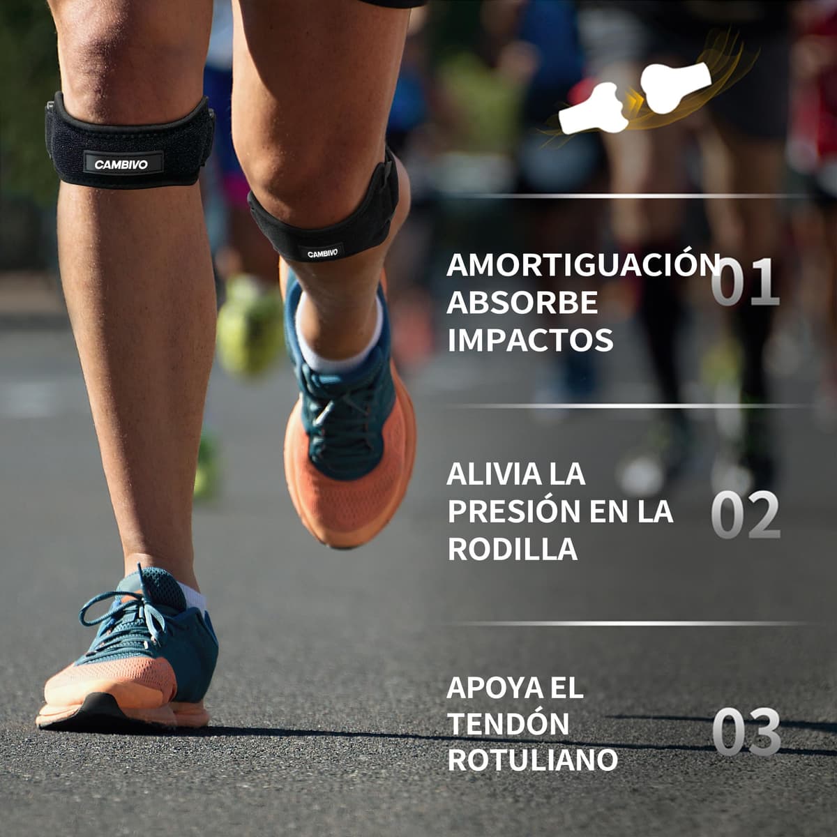 CAMBIVO Rodillera Adjustable x2, Cinta Rotuliana, Rodilleras Menisco y Ligamento con Correa para Tendón Rotuliano, Correr, Saltar, Gym, Alivio de la Tendinitis, Estabilización de la Articulación — view 2
