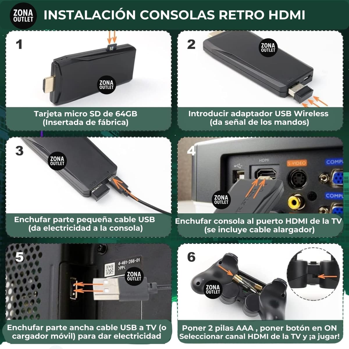 Genérico Consola Retro HDMI incluye 2 Fundas Gamepad Color - Videoconsola con Miles de Juegos Clásicos y 2 Mandos s Arcade Pincho Stick para TV Tele — view 3