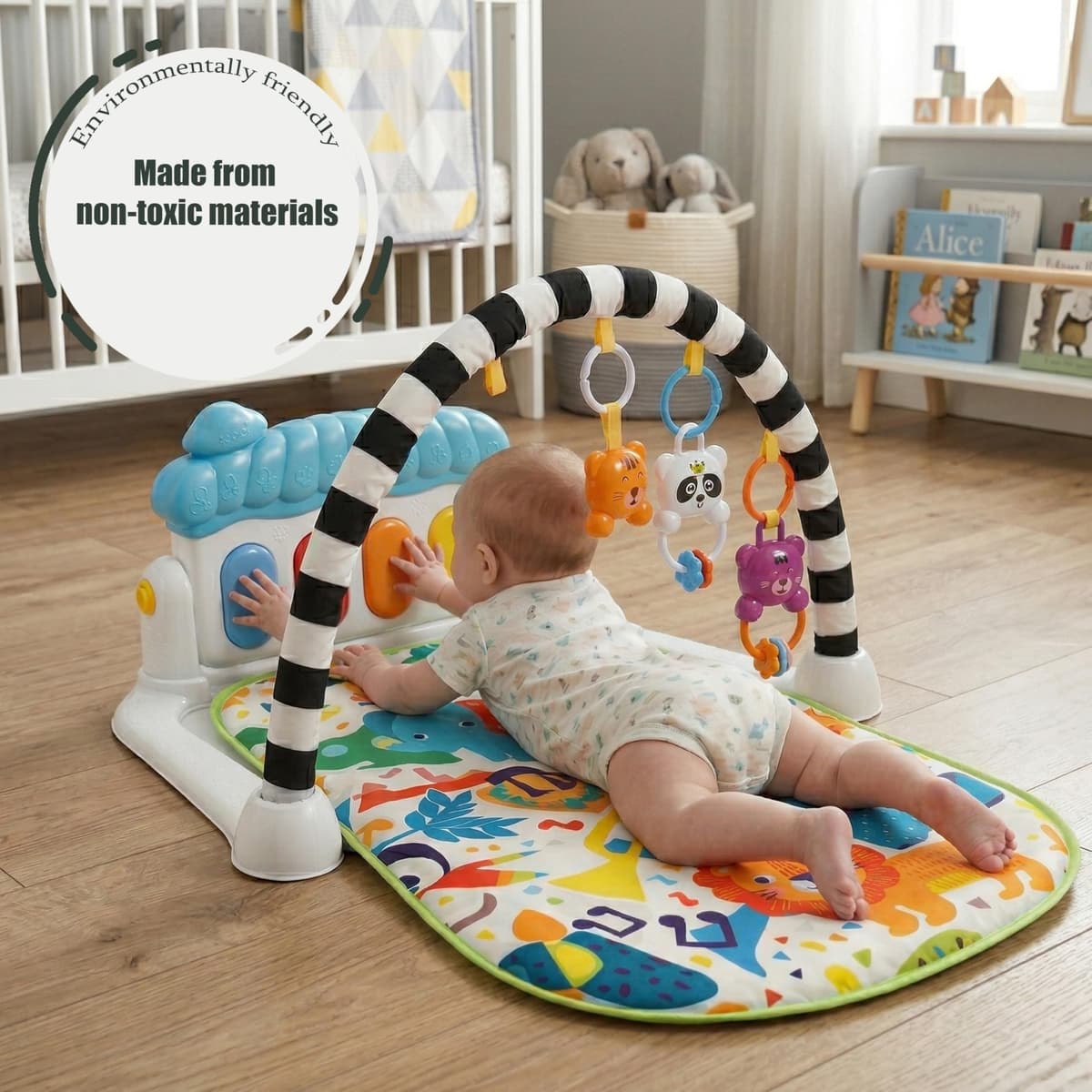 Baby Play Mat Baby Gym, White Play Gym with Musical Kick Piano Floor Activity Gym & Sensory Toys, Sounds, Lights and Music Gifts for Newborn Boy & Girl, 0 to 3 6 9 12 Months — view 5