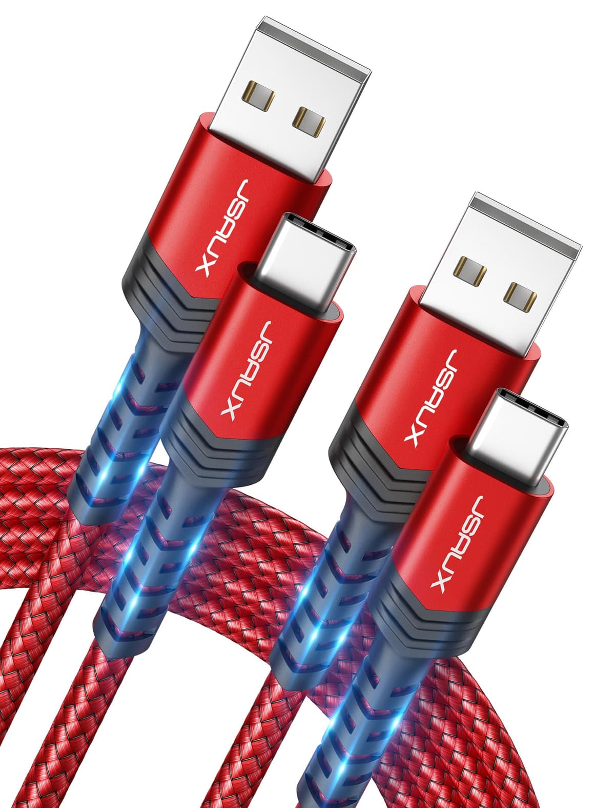 JSAUX USB C Cable (2m 2-Pack) 3.1A Fast Charging, Type C Charger Cable Compatible with iPhone 17 Air 16 15 Pro Max, Samsung Galaxy S24 S23 S22 S21 Note 10 9 8, A14 A15 A25 A35 A53 A55, CarPlay -Red