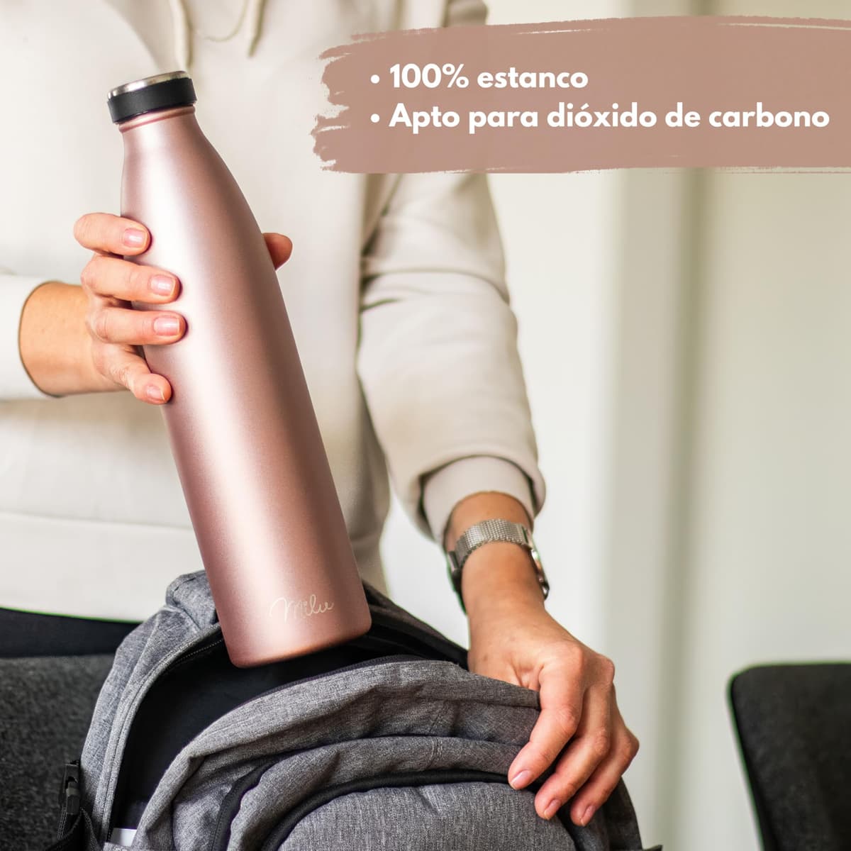 Milu Botella de acero inoxidable de 350ml 500ml 750 ml 1 L 1,5 L botella de agua aislada, termo a prueba de fugas, doble pared, apta para ácido carbónico + cepillo de limpieza (Azul Violeta, 350ml) — view 54