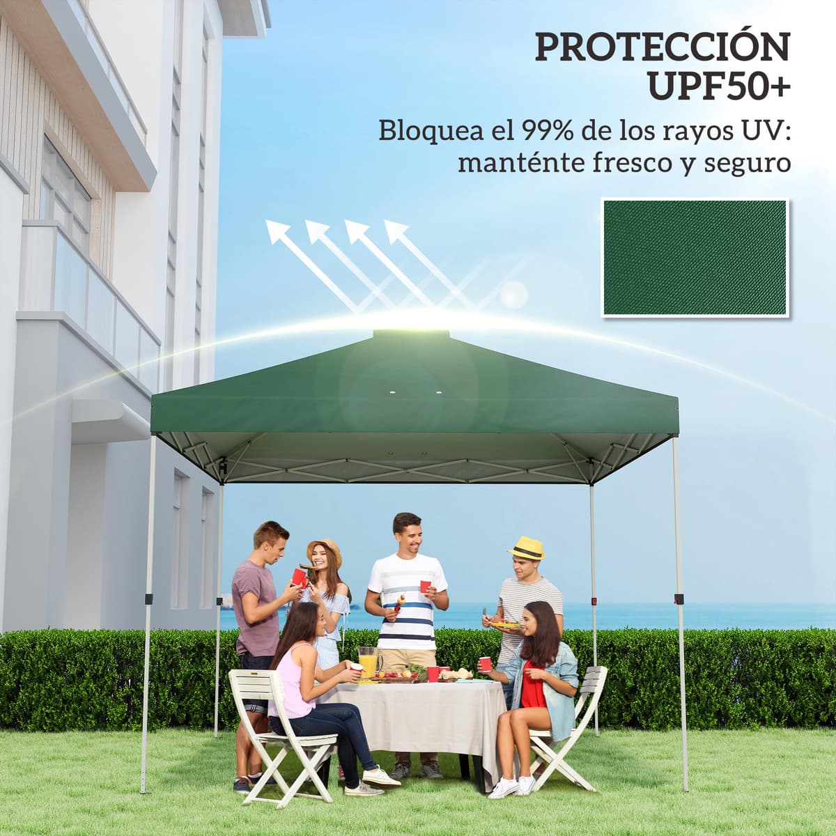 Outsunny Toldo de Pérgola de Recambio 3x3 m Techo de Repuesto para Carpa Plegable de Jardín de Tela Oxford 210D con 8 Orificios de Drenaje y Doble Ventilación Protección UV 50+ Solo TOLDO Verde — view 3