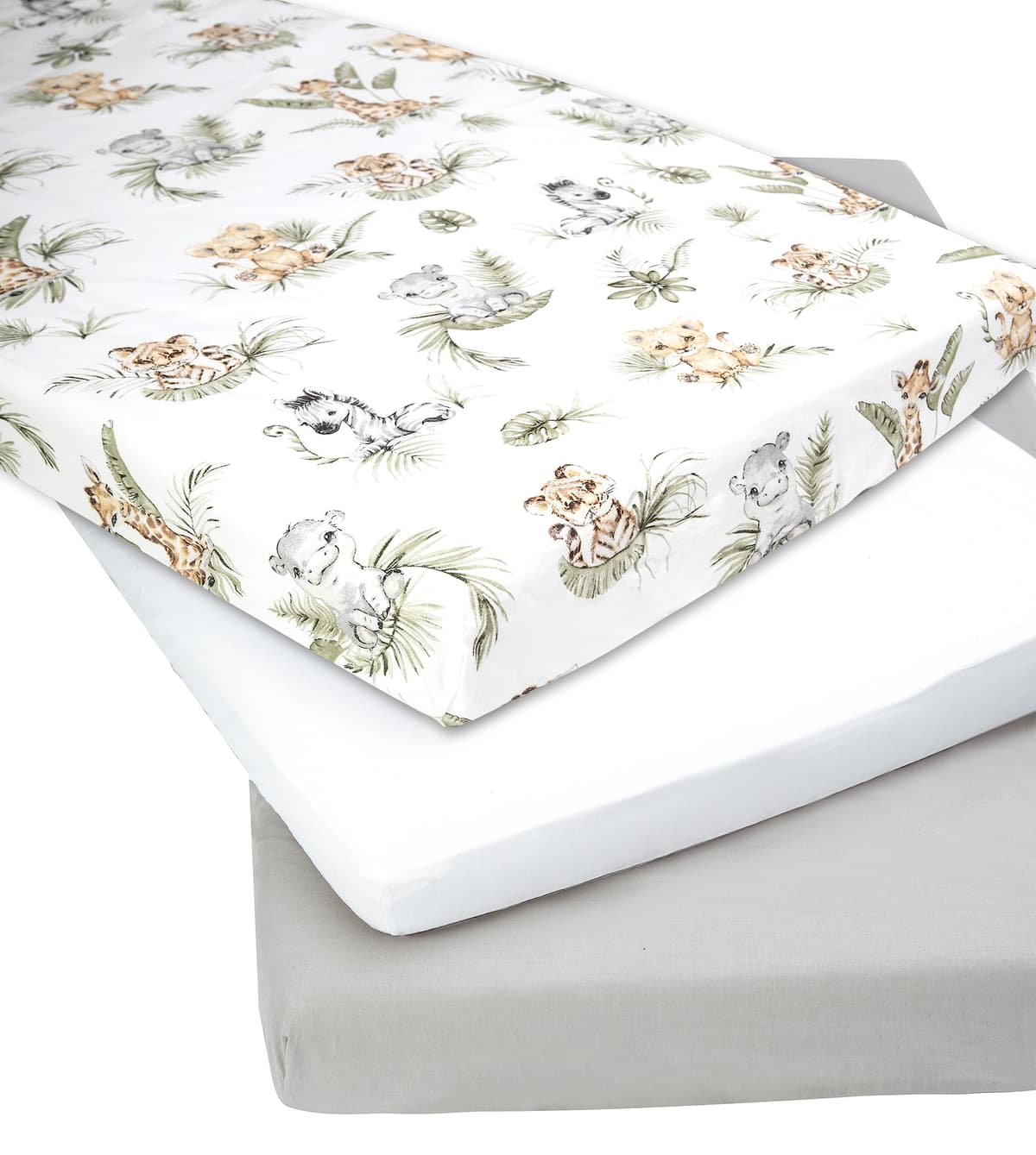 Medi Partners Sabana Bajera Cuna 60x120 Set de 3-100% Algodon Sabanas de Algodón Bebe Ropa de Cama para Bebés Dormir Cuna Fitted Bed Sheet Protector (Safari-Blanco-Gris) — view 2