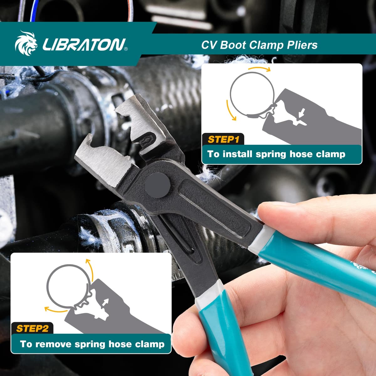 LIBRATON Car Clamp Pliers, Click&Clic-R Hose Clamp Pliers, 180mm Spring Construction Pliers, Easy to Install and Remove, for Car Maintenance — view 6